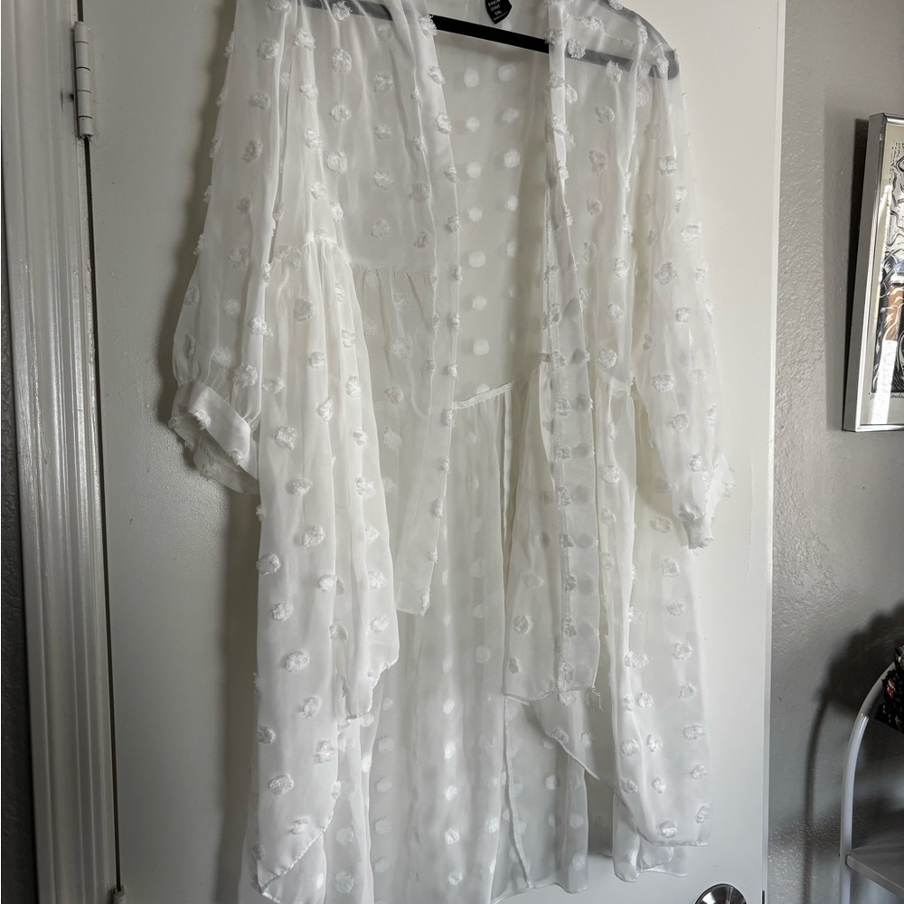 Sheer White Polka Dot Kimono